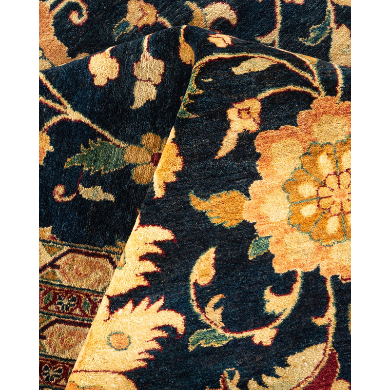 Hand-Knotted Blue Wool Oriental 11'10" x 17'4" Area Rug