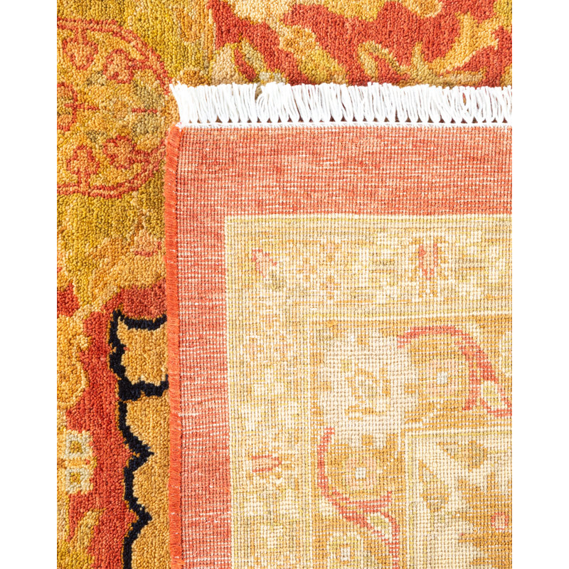 Hand-Knotted Orange Wool Floral 9' x 12' Area Rug