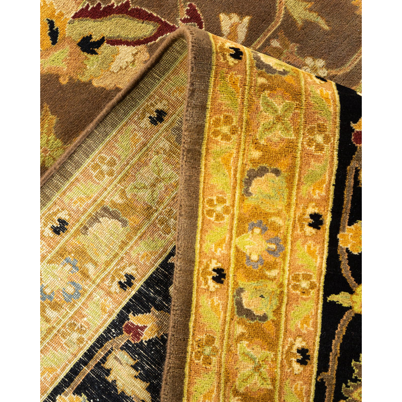 Mogul Elegance Hand-Knotted Wool Brown Area Rug 8' x 10'