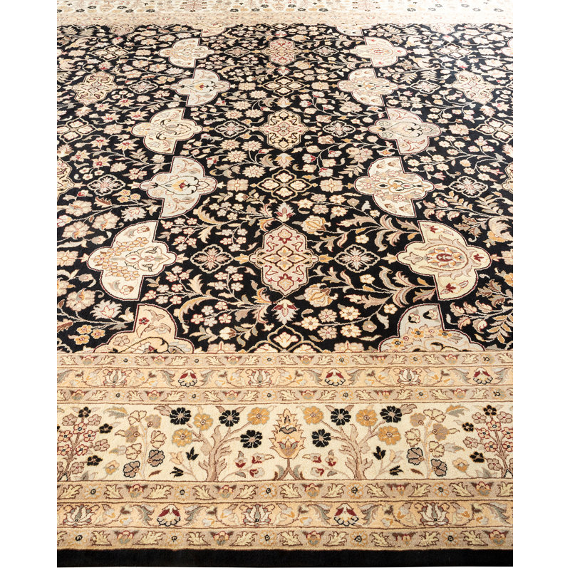 Hand-Knotted Black Wool Oriental 9' x 12' Area Rug