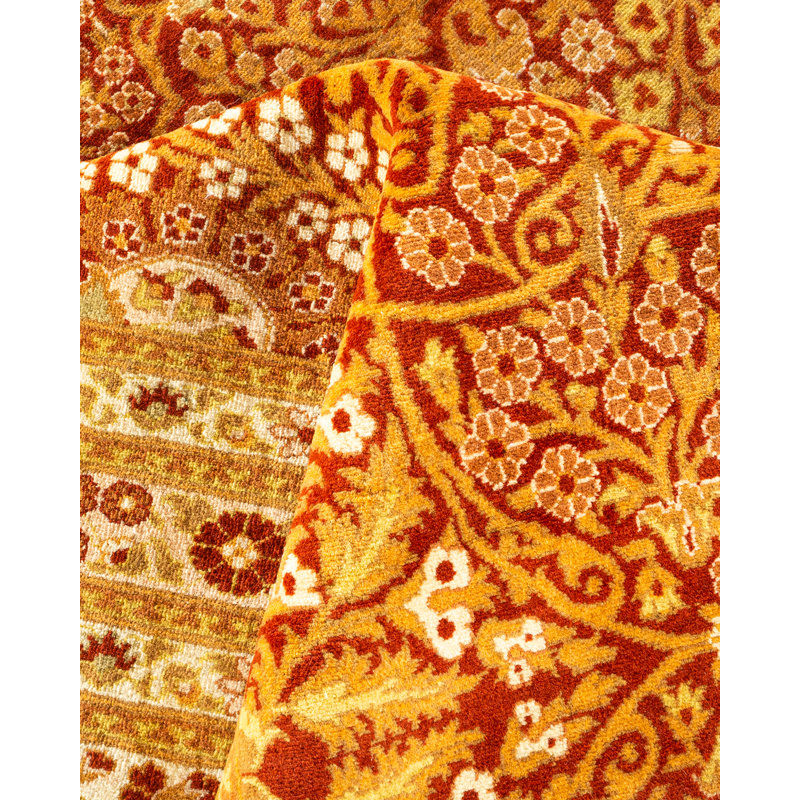 Hand-Knotted Oversized Orange Wool Traditional Area Rug