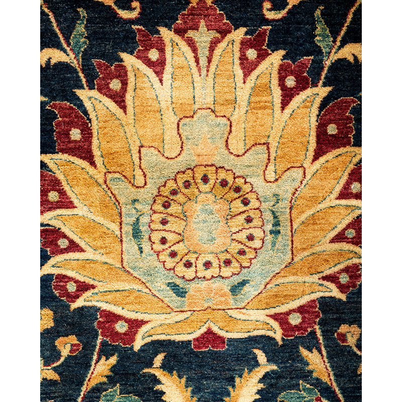 Hand-Knotted Blue Wool Oriental 11'10" x 17'4" Area Rug