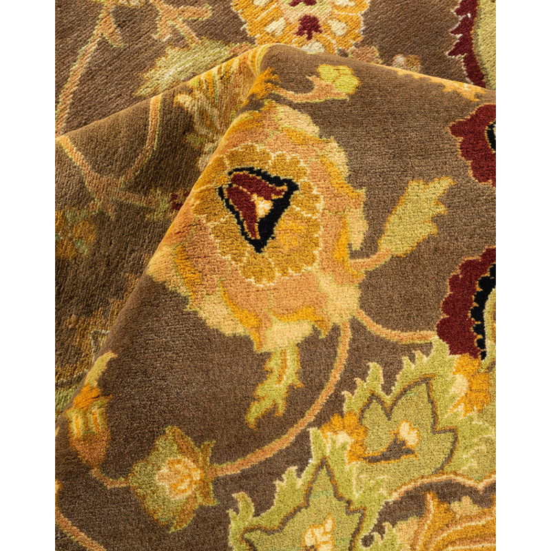 Mogul Elegance Hand-Knotted Wool Brown Area Rug 8' x 10'