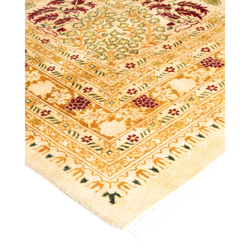 Mogul Ivory Hand-Knotted Wool Oriental Area Rug 12'x20'