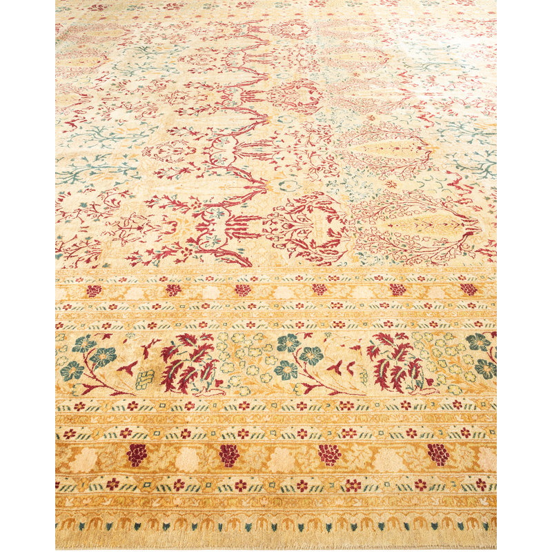 Mogul Ivory Hand-Knotted Wool Oriental Area Rug 12'x20'