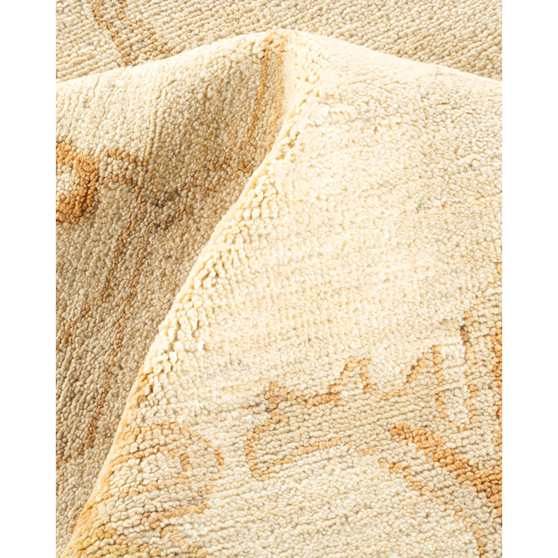 Elegant Ivory Floral Hand-Knotted Wool Area Rug 11'10" x 17'8"