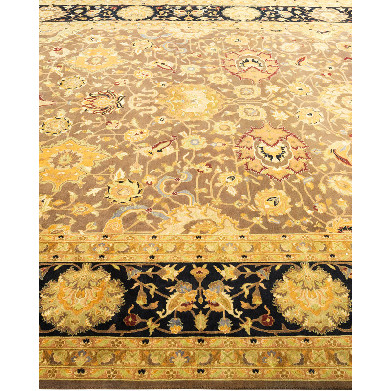 Mogul Elegance Hand-Knotted Wool Brown Area Rug 8' x 10'