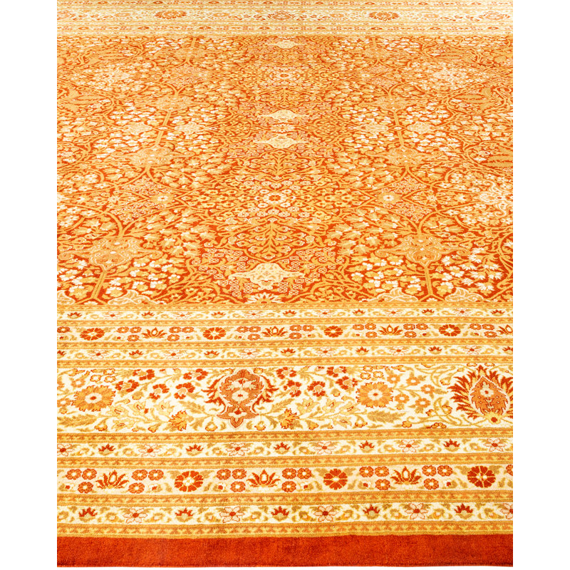 Hand-Knotted Oversized Orange Wool Traditional Area Rug