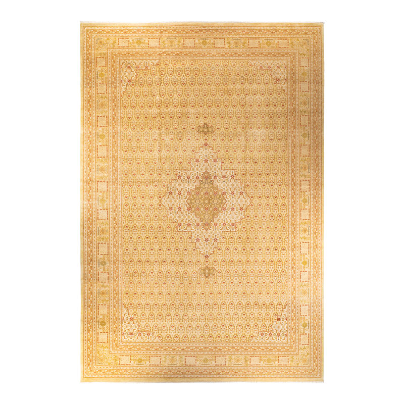 Hand-Knotted Ivory Wool Oriental 12'1" x 17'5" Rug