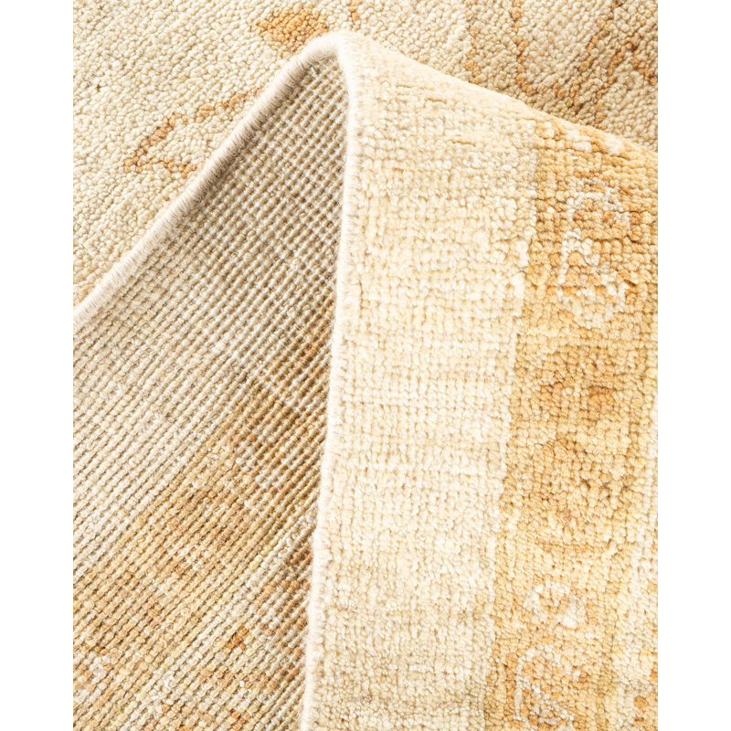 Elegant Ivory Floral Hand-Knotted Wool Area Rug 11'10" x 17'8"