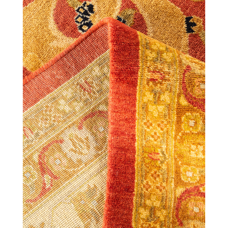 Hand-Knotted Orange Wool Floral 9' x 12' Area Rug
