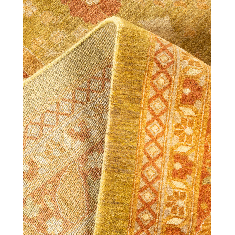 Hand-Knotted Green Wool Traditional Area Rug 12' 3" x 15' 3"