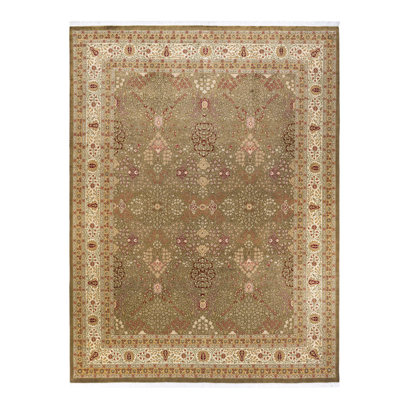 Hand-Knotted Traditional Brown Wool Area Rug 9' x 12'