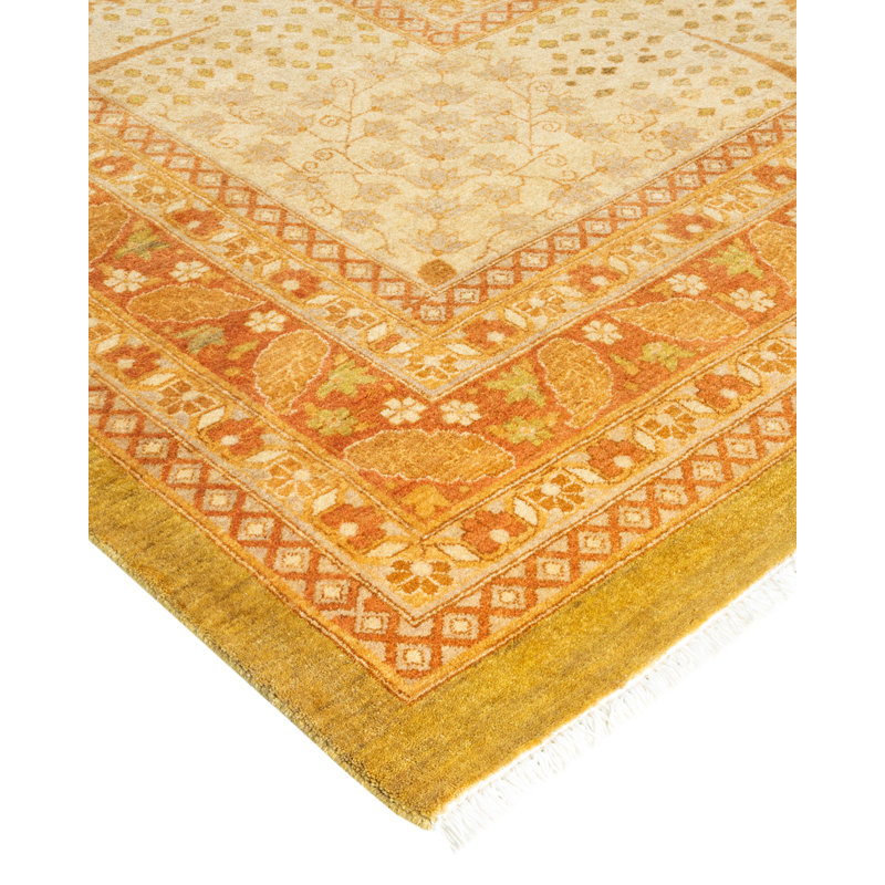 Hand-Knotted Green Wool Traditional Area Rug 12' 3" x 15' 3"