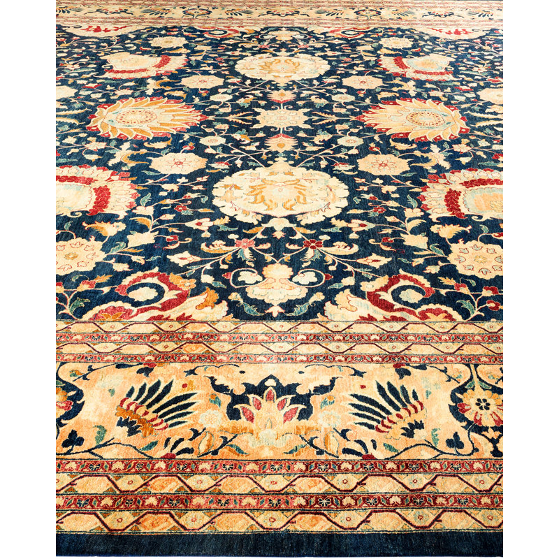Hand-Knotted Blue Wool Oriental 11'10" x 17'4" Area Rug