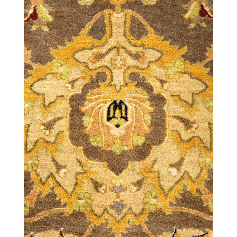 Mogul Elegance Hand-Knotted Wool Brown Area Rug 8' x 10'