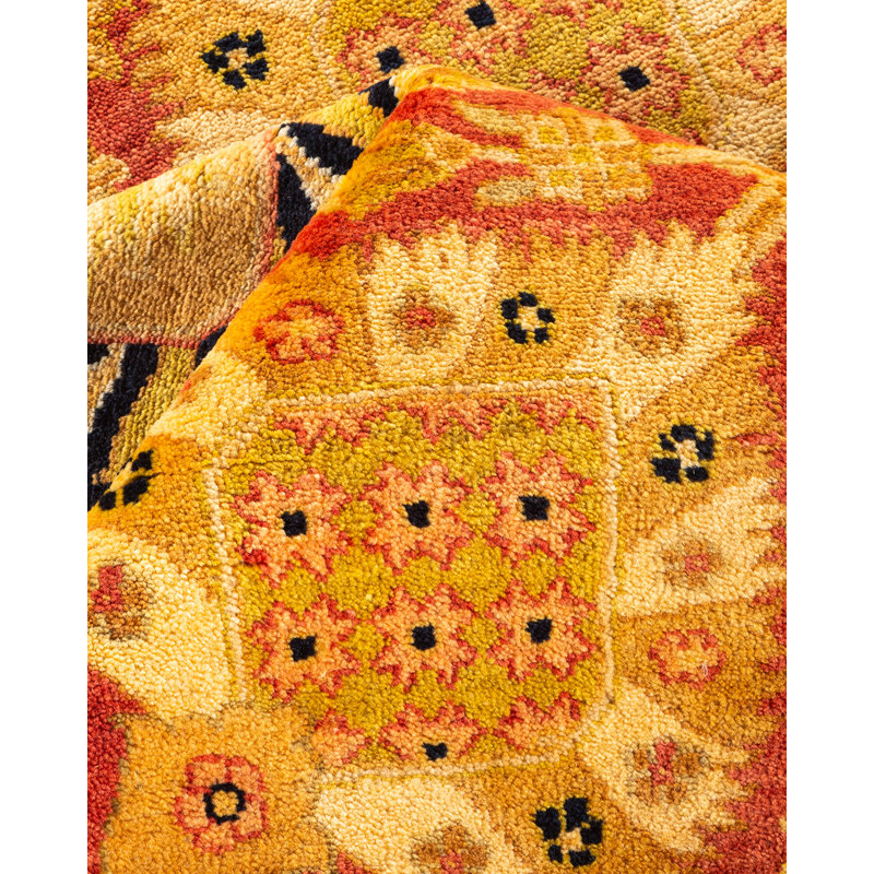 Hand-Knotted Orange Wool Floral 9' x 12' Area Rug