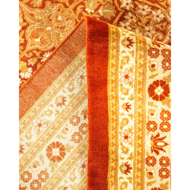Hand-Knotted Oversized Orange Wool Traditional Area Rug