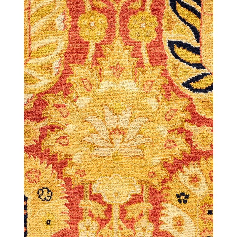 Hand-Knotted Orange Wool Floral 9' x 12' Area Rug