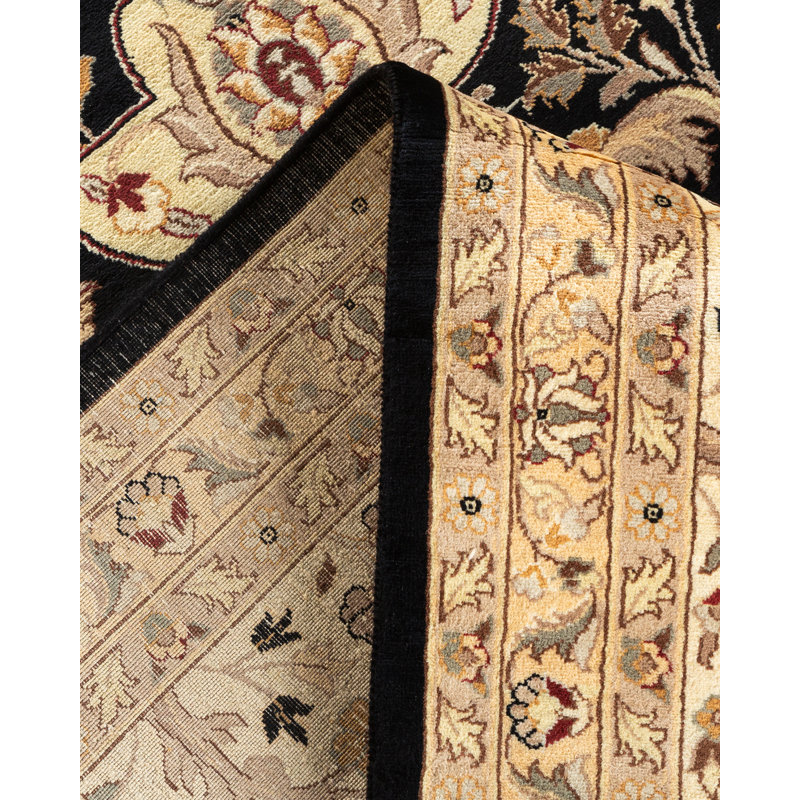 Hand-Knotted Black Wool Oriental 9' x 12' Area Rug