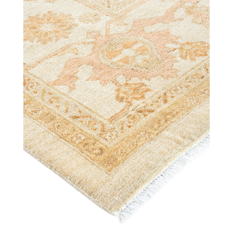 Elegant Ivory Floral Hand-Knotted Wool Area Rug 11'10" x 17'8"