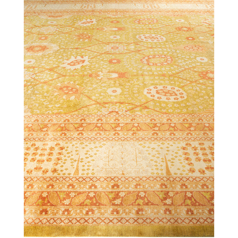 Hand-Knotted Green Wool Traditional Area Rug 12' 3" x 15' 3"