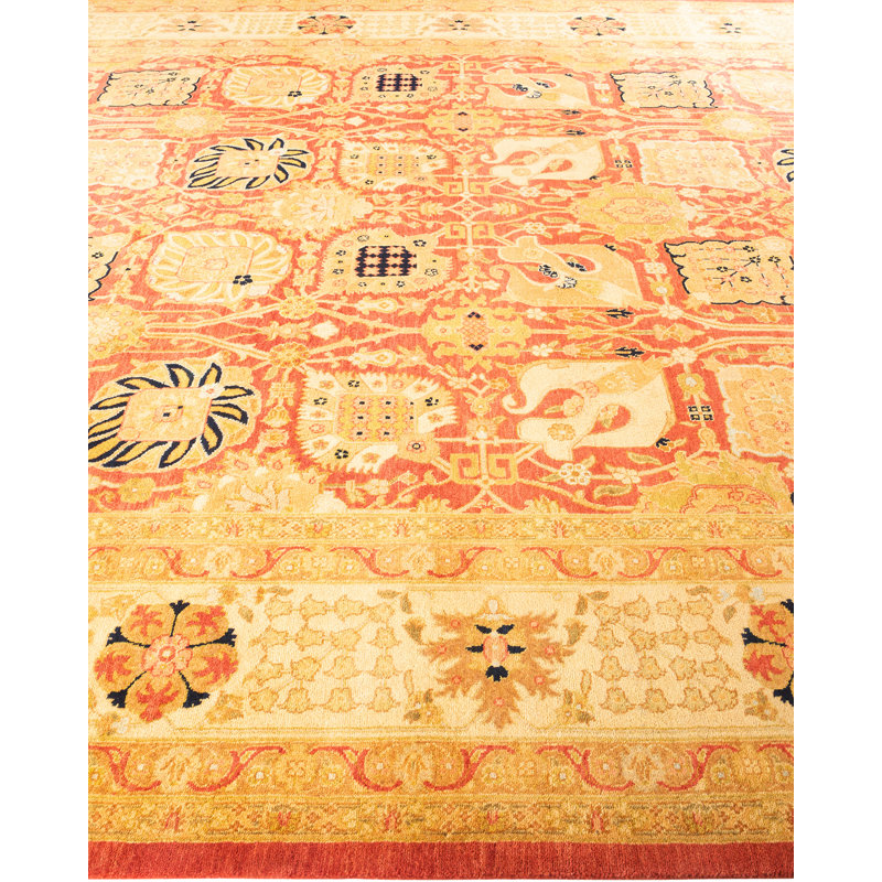 Hand-Knotted Orange Wool Floral 9' x 12' Area Rug