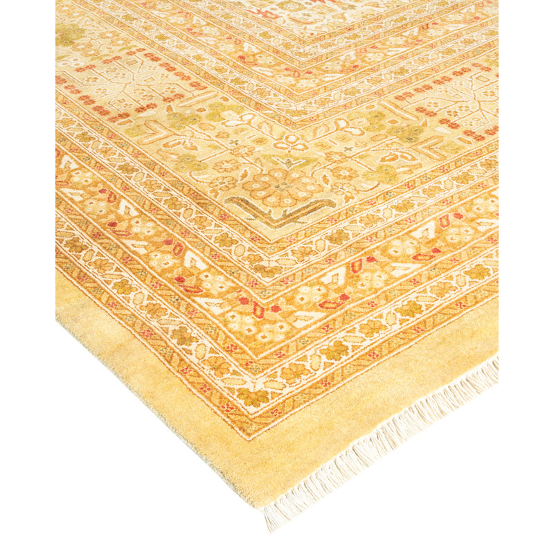 Hand-Knotted Ivory Wool Oriental 12'1" x 17'5" Rug