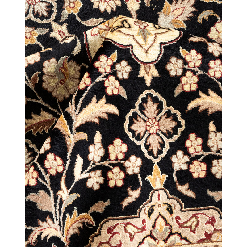 Hand-Knotted Black Wool Oriental 9' x 12' Area Rug