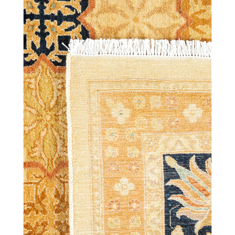 Ivory and Gold Hand-Knotted Wool 9' x 12' Traditional Rug