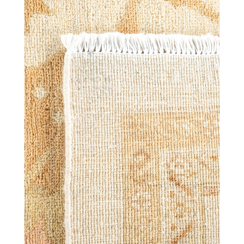 Elegant Ivory Floral Hand-Knotted Wool Area Rug 11'10" x 17'8"