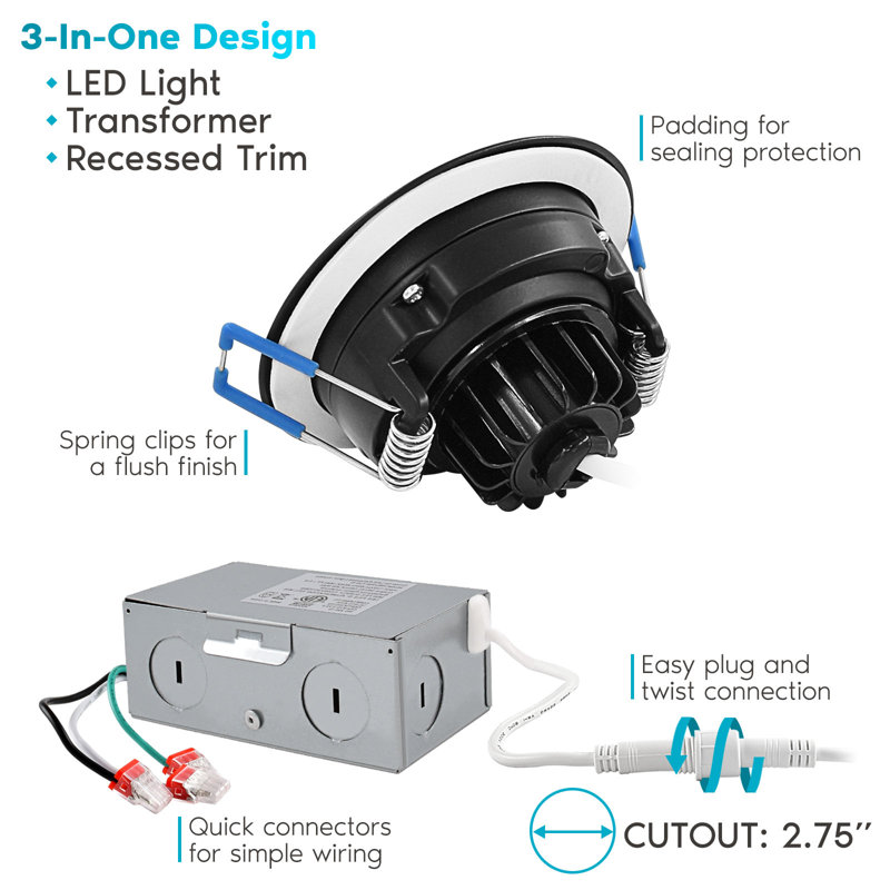 Black Adjustable LED Gimbal Canless Recessed Lighting Kit with Junction Box