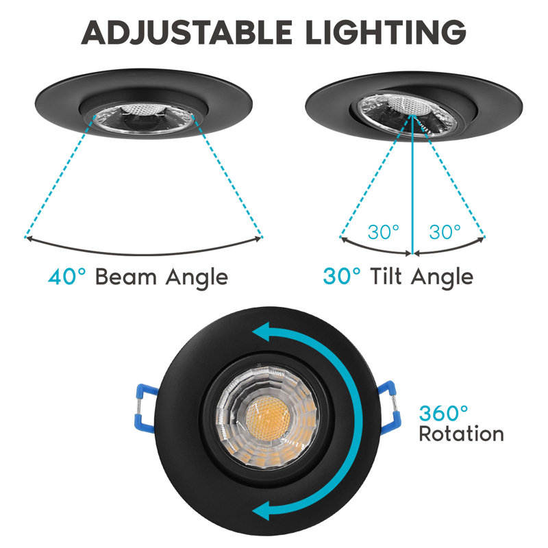Black Adjustable LED Gimbal Canless Recessed Lighting Kit with Junction Box