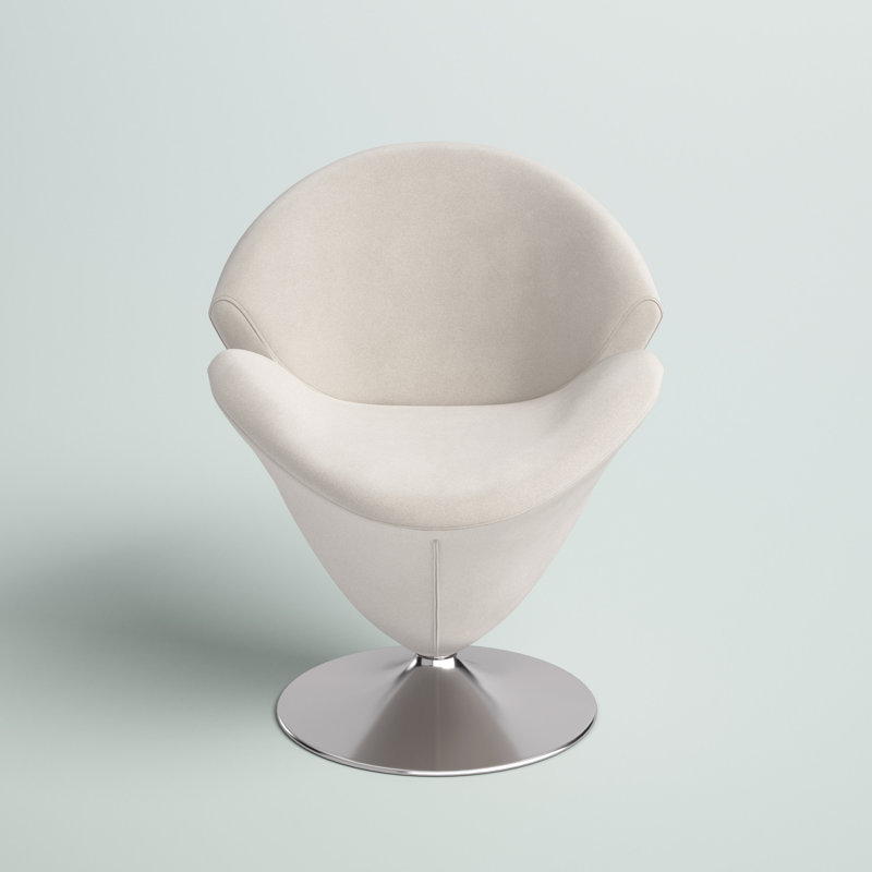 Blossom White Velvet Swivel Barrel Chair with Metal Base