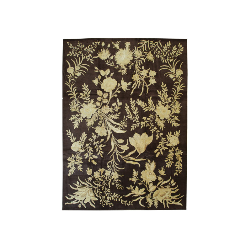 Transitional Hand-Spun Afghan Wool 10' x 14' Black Area Rug