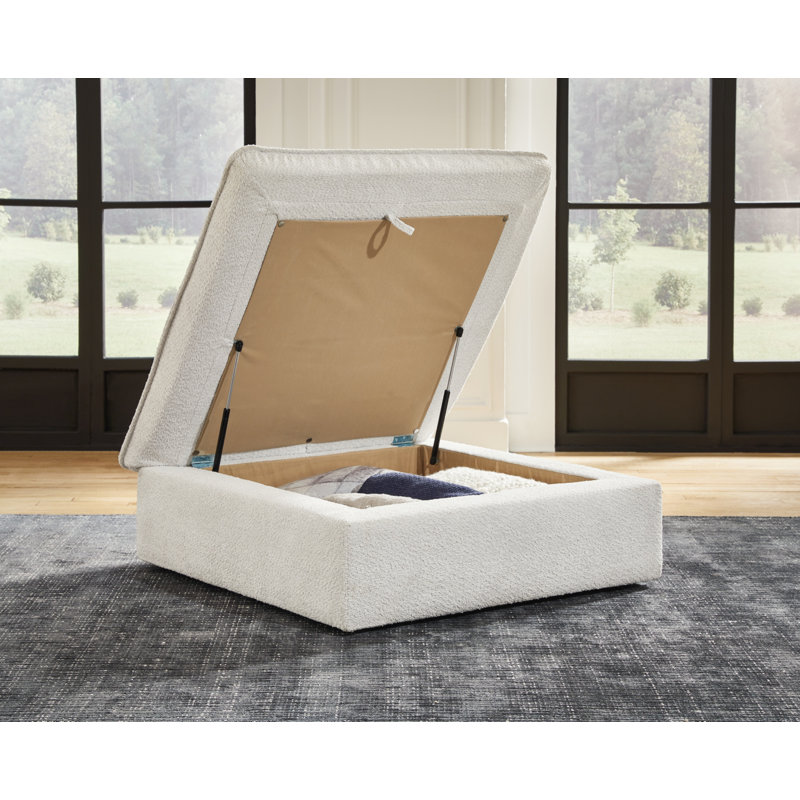 Contemporary Beige 44" Square Upholstered Storage Ottoman