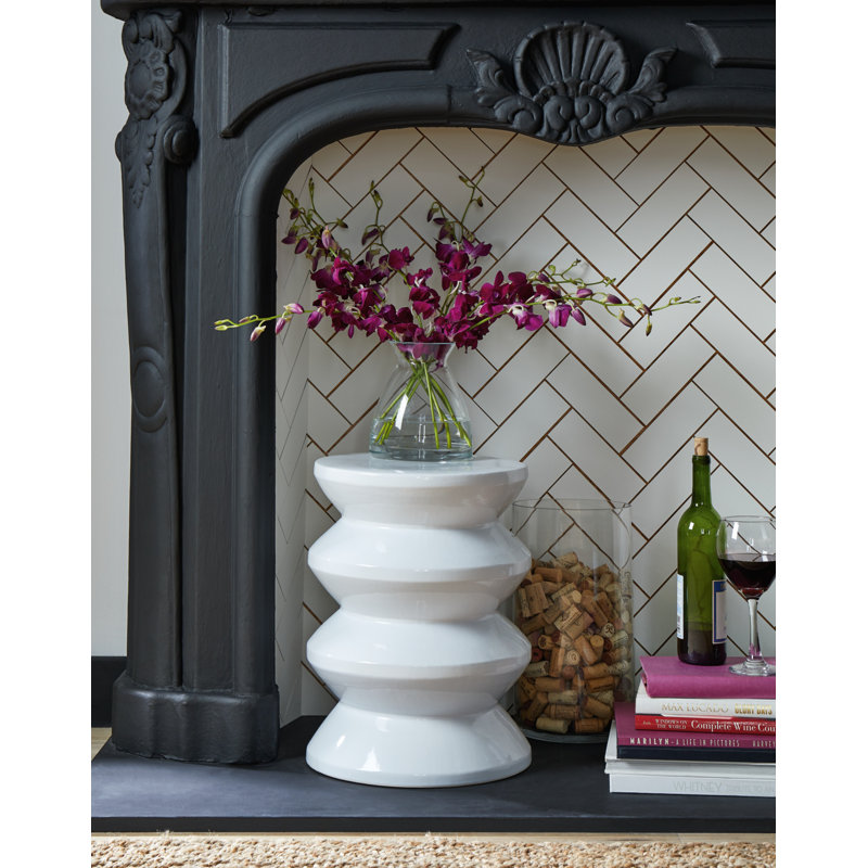 White Ceramic Contemporary Accent Stool