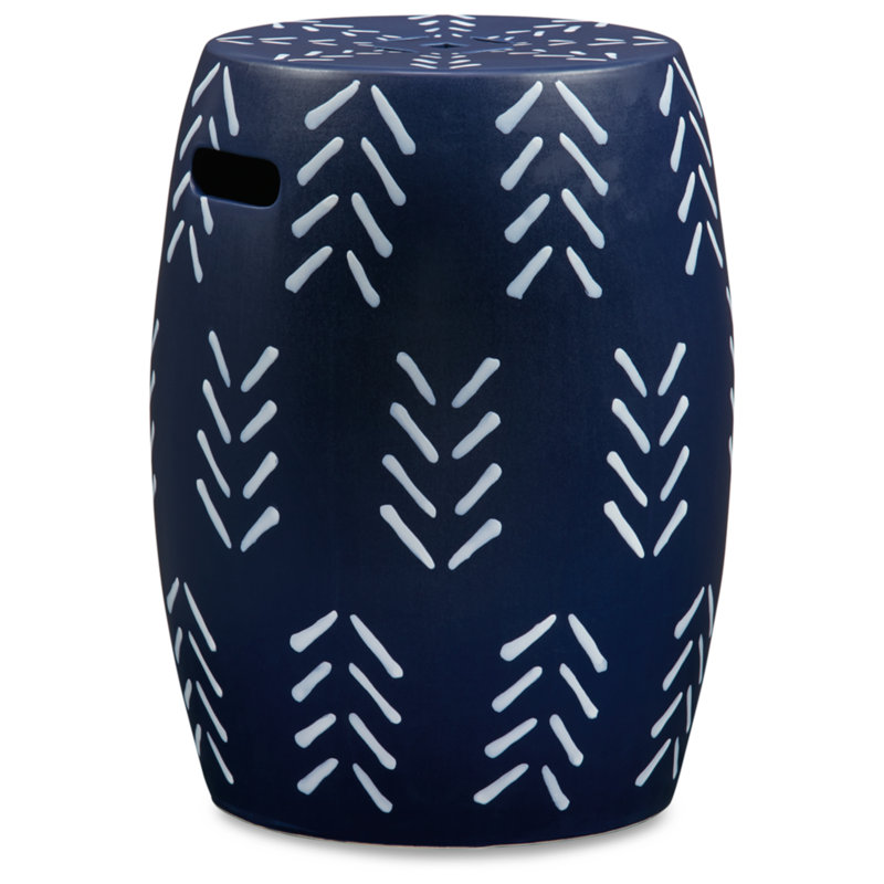 Contemporary Navy & White Ceramic Accent Stool 12.5"