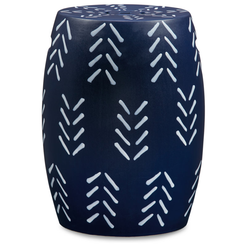 Contemporary Navy & White Ceramic Accent Stool 12.5"