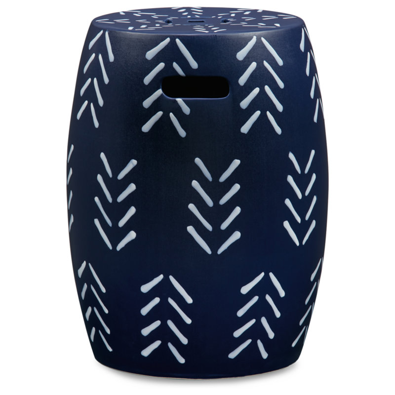 Contemporary Navy & White Ceramic Accent Stool 12.5"