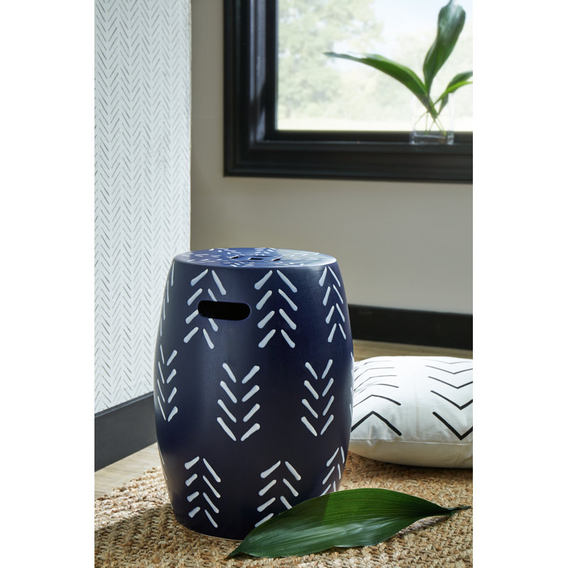 Contemporary Navy & White Ceramic Accent Stool 12.5"