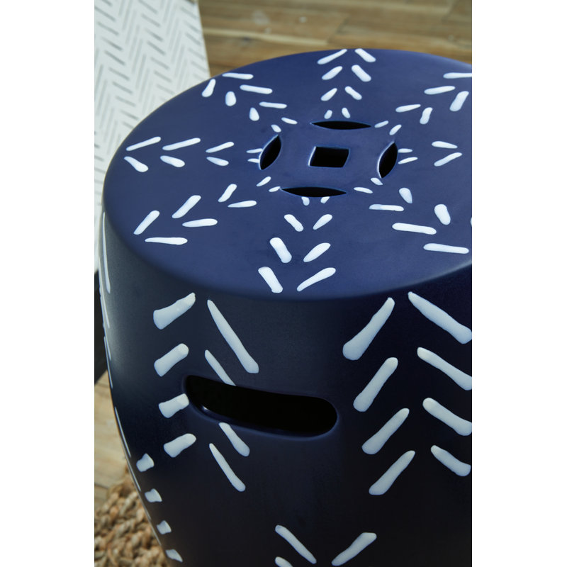 Contemporary Navy & White Ceramic Accent Stool 12.5"