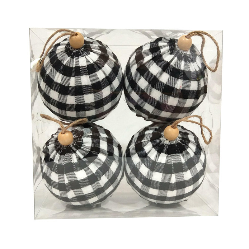Black and White Plaid Cloth Christmas Ornaments Set of 4