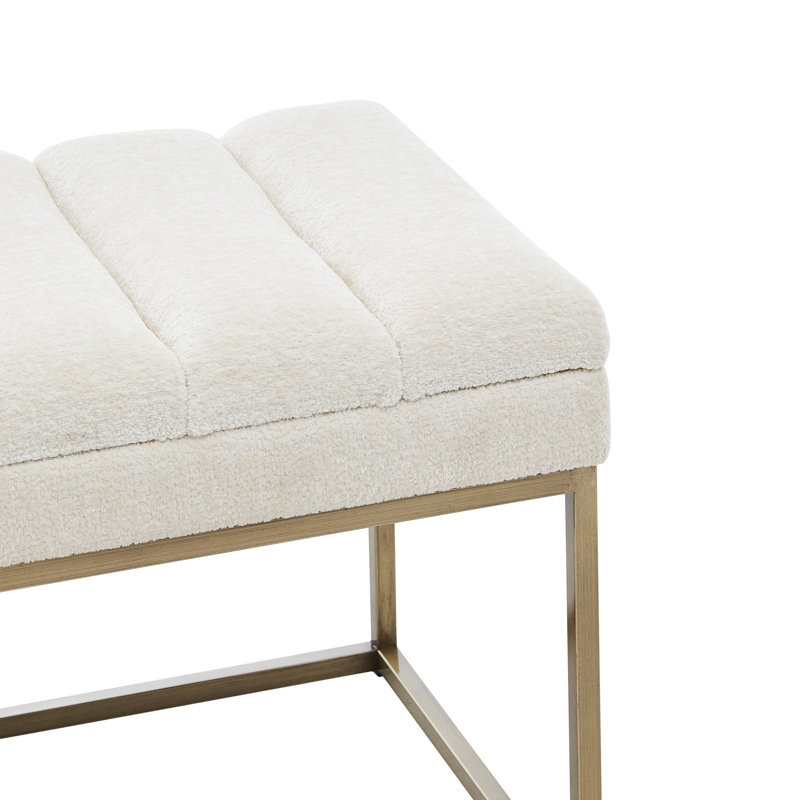 Cream Polyester Upholstered Bench with Brushed Gold Steel Base