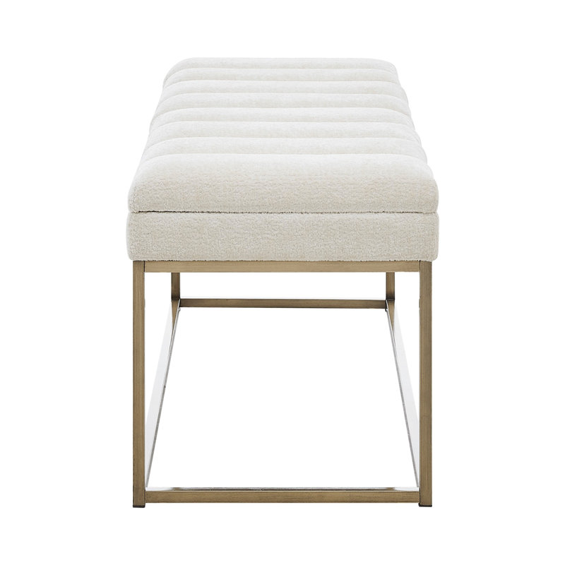 Cream Polyester Upholstered Bench with Brushed Gold Steel Base