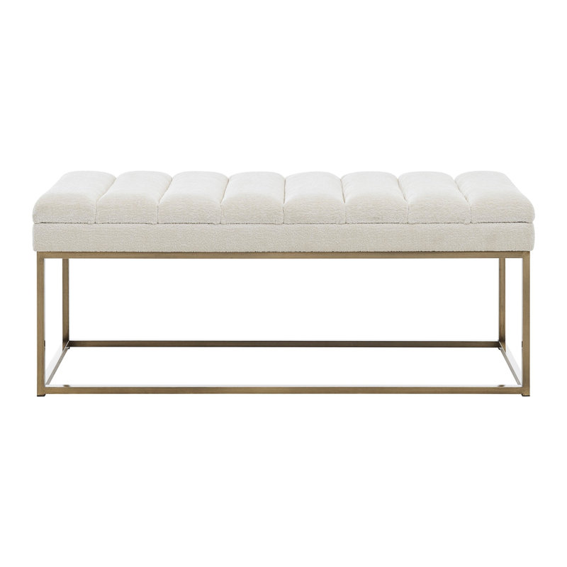 Cream Polyester Upholstered Bench with Brushed Gold Steel Base