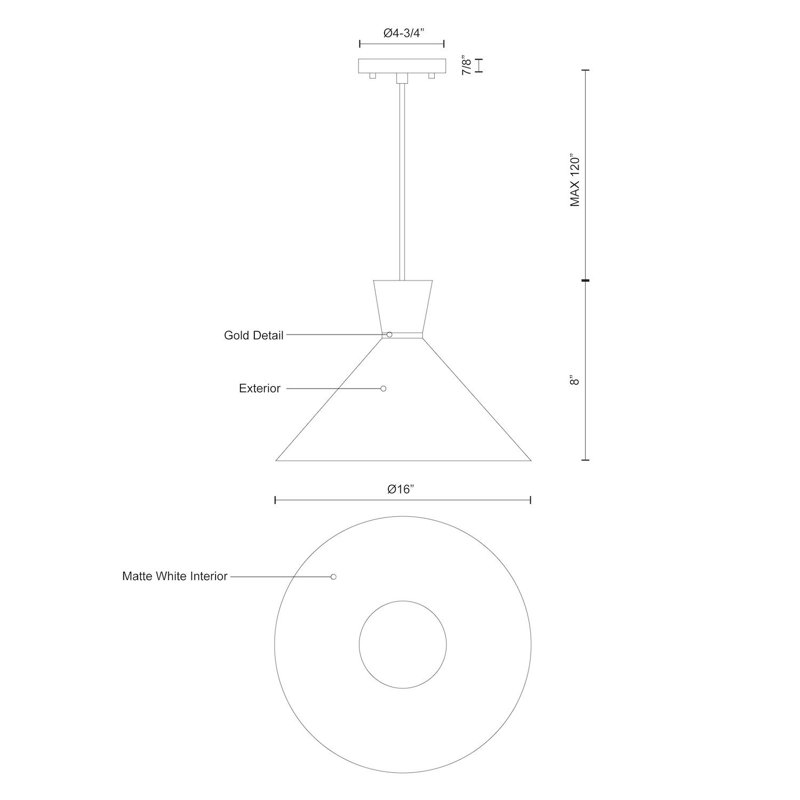Black and Gold Aluminum Conical Pendant Light