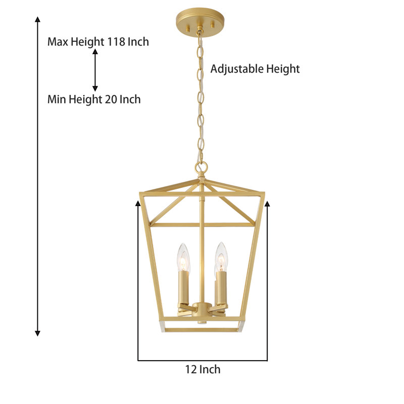 Satin Brass Geometric Lantern Chandelier with Candle-Style Lights