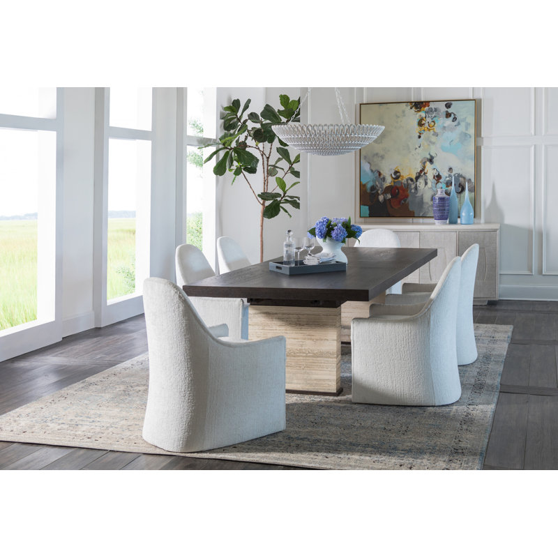 Misty Gray Linen Upholstered Side Chair with Brushed Brass Casters