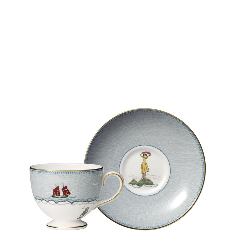 Nautical Multi-Color Fine Bone China Teacup and Saucer Set